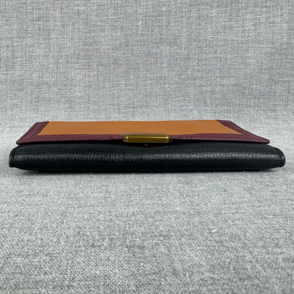 Fossil Emerson Flap Wallet Women's Leather Brown Burgundy Black - Picture 4 of 13